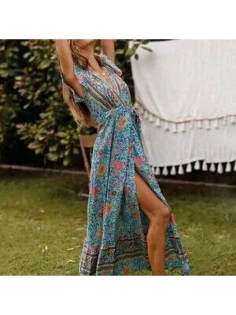 Floral Maxi Dress with Slit floral boho dress